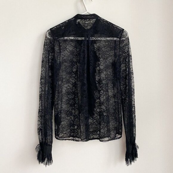 H & M Spring 2014 Black Lace Ruffle neck Detail Long Sleeve Blouse  8 - Picture 4 of 4
